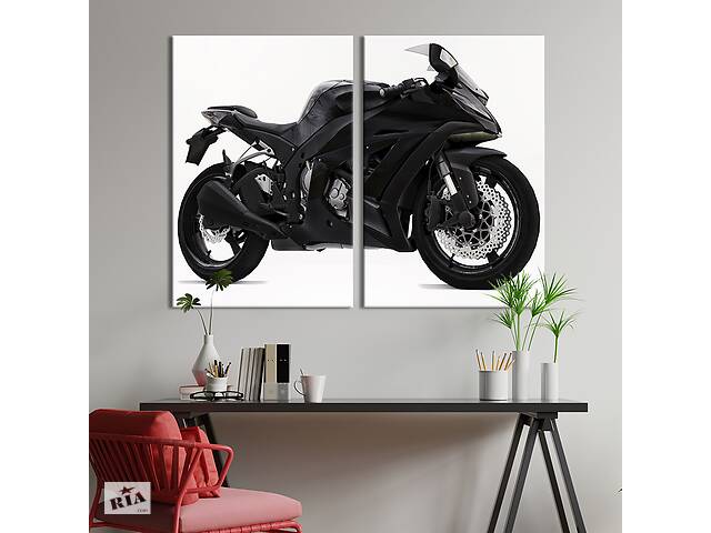 Картина на холсте KIL Art Чёрный байк Kawasaki Ninja 400 111x81 см (1240-2)