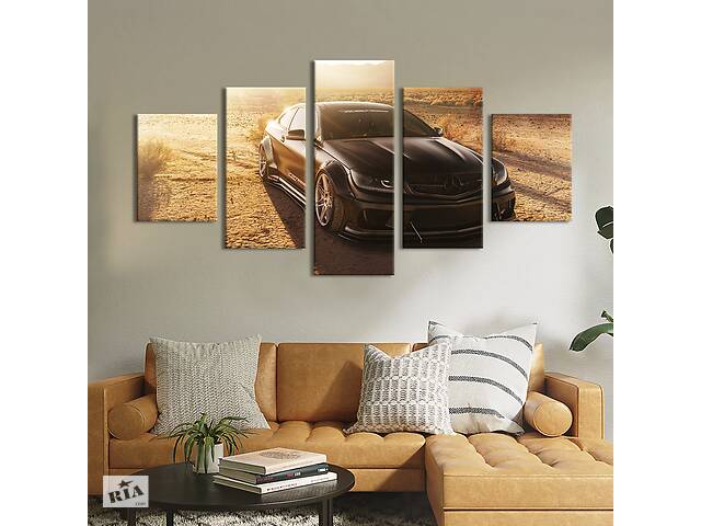 Картина на холсте KIL Art Чёрный Mercedes-Benz в пустыне 112x54 см (1366-52)