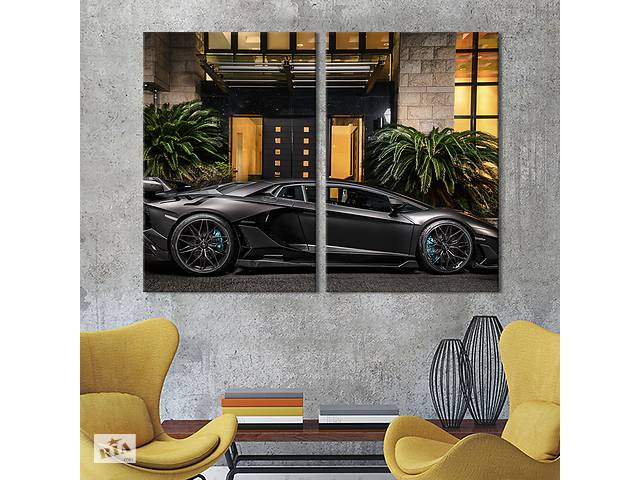 Картина на холсте KIL Art Чёрный суперкар Lamborghini Aventador SVJ Roadster 111x81 см (1334-2)