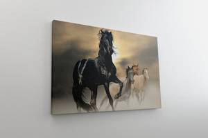 Картина на холсте KIL Art Чёрный жеребец и лошади 122x81 см (103)
