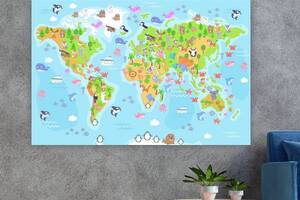Картина на холсте KIL Art Детская карта мира 81x54 см (187)
