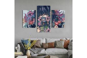 Картина на холсте KIL Art для интерьера в гостиную Аниме девушка среди цветов 66x40 см (679-32)