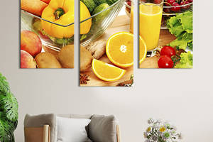 Картина на холсте KIL Art для интерьера в гостиную Апельсиновый сок среди овощей и фруктов 66x40 см (276-32)