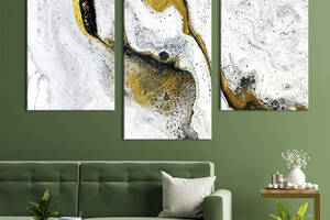 Картина на холсте KIL Art для интерьера в гостиную Белый мрамор с чёрными и золотыми потоками 66x40 см (31-32)