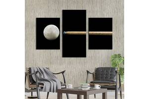 Картина на холсте KIL Art для интерьера в гостиную Белый бильярдный шар с кием на чёрном фоне 141x90 см (487-32)