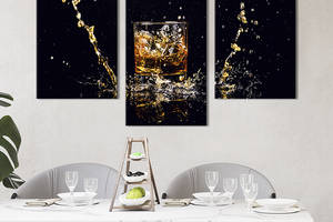 Картина на холсте KIL Art для интерьера в гостиную Брызги виски на чёрном фоне 66x40 см (293-32)