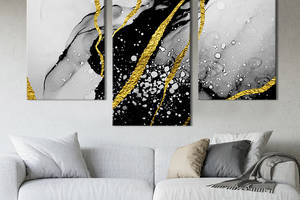 Картина на холсте KIL Art для интерьера в гостиную Чёрно-белый абстрактный мрамор 96x60 см (44-32)