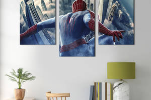 Картина на холсте KIL Art для интерьера в гостиную Человек-паук над туманным Нью-Йорком 96x60 см (648-32)