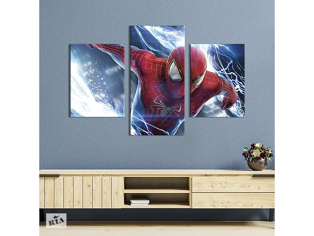 Картина на холсте KIL Art для интерьера в гостиную Человек-паук среди молний 96x60 см (674-32)