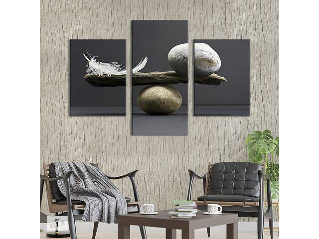 Картина на холсте KIL Art для интерьера в гостиную Камень и перо 96x60 см (502-32)