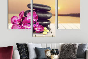 Картина на холсте KIL Art для интерьера в гостиную Камни и орхидея на деревянном пирсе 96x60 см (72-32)