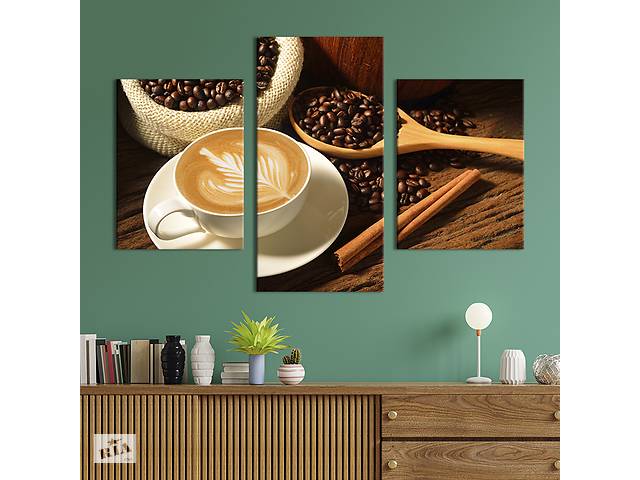 Картина на холсте KIL Art для интерьера в гостиную Кофе в зернах и корица 96x60 см (280-32)