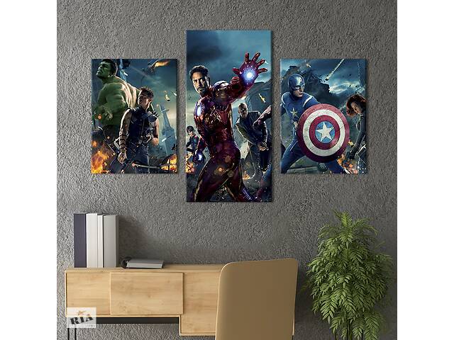 Картина на холсте KIL Art для интерьера в гостиную Команда Marvel Мстители 141x90 см (649-32)