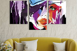 Картина на холсте KIL Art для интерьера в гостиную Красочное абстрактное лицо женщины 66x40 см (506-32)
