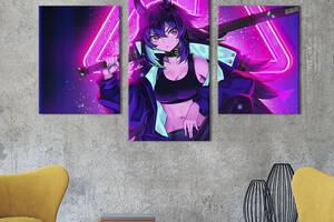 Картина на холсте KIL Art для интерьера в гостиную Крутая киберпанк девушка 141x90 см (693-32)