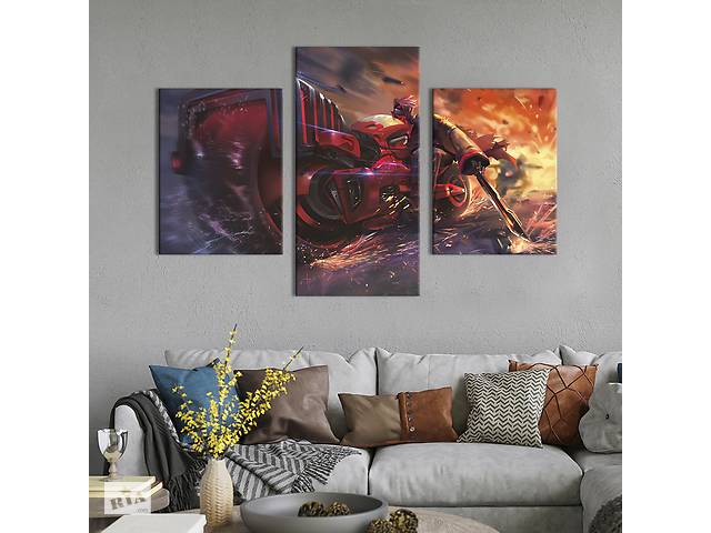Картина на холсте KIL Art для интерьера в гостиную Киберпанк мотоциклист 66x40 см (695-32)