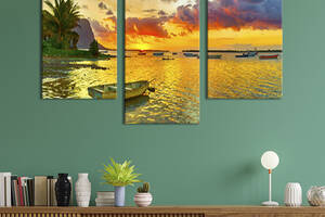 Картина на холсте KIL Art для интерьера в гостиную Лодки в морской гавани 96x60 см (441-32)