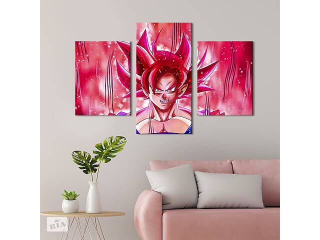 Картина на холсте KIL Art для интерьера в гостиную Могучий Сайян Розовый Гоку 141x90 см (661-32)