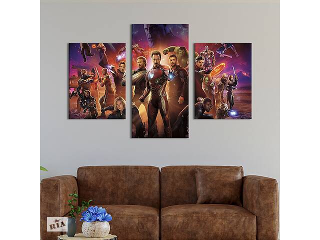 Картина на холсте KIL Art для интерьера в гостиную Мстители, общий сбор 96x60 см (683-32)