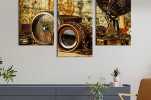 Картина на холсте KIL Art для интерьера в гостиную Натюрморт из старинных предметов 141x90 см (504-32)