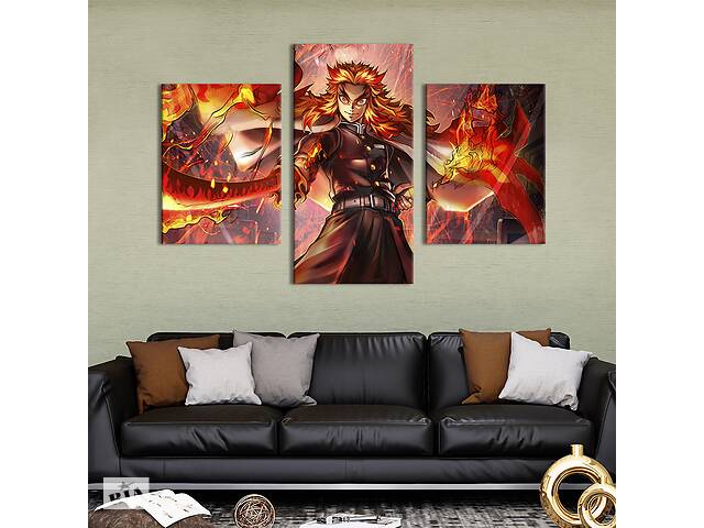 Картина на холсте KIL Art для интерьера в гостиную Огненный истребитель демонов Кёджуро Ренгоку 66x40 см (724-32)