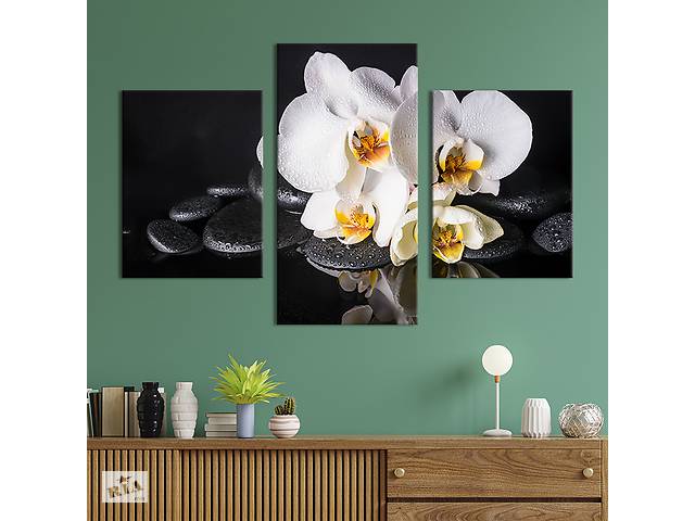 Картина на холсте KIL Art для интерьера в гостиную Орхидеи на дзен-камнях 141x90 см (68-32)