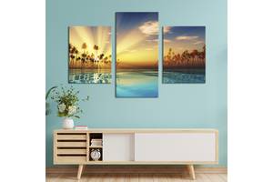 Картина на холсте KIL Art для интерьера в гостиную Пальмы на берегу морского залива 96x60 см (423-32)