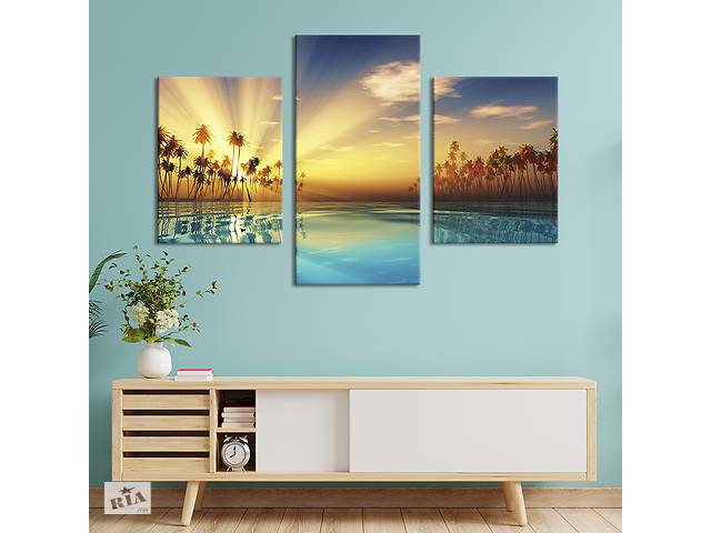 Картина на холсте KIL Art для интерьера в гостиную Пальмы на берегу морского залива 96x60 см (423-32)