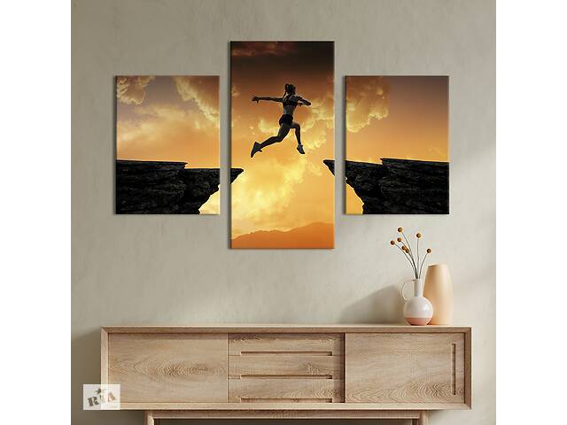 Картина на холсте KIL Art для интерьера в гостиную Прыжок девушки над пропастью 66x40 см (500-32)