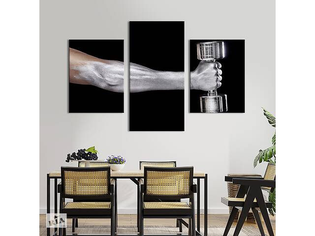 Картина на холсте KIL Art для интерьера в гостиную Рука спортсмена с гантелью 66x40 см (496-32)