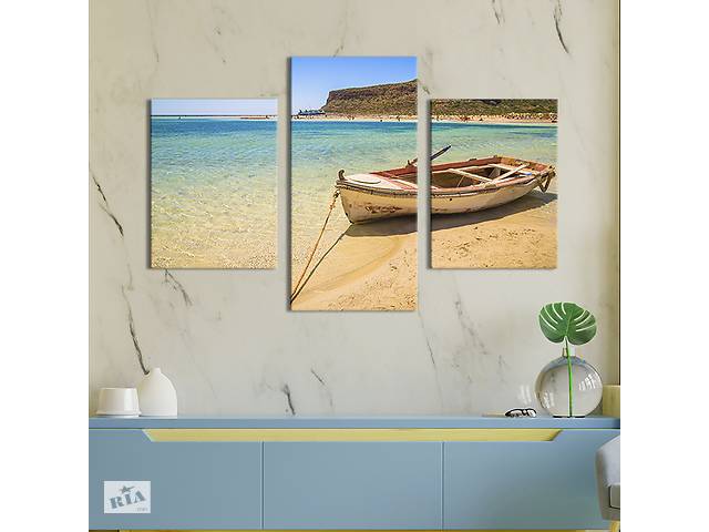 Картина на холсте KIL Art для интерьера в гостиную Рыбацкая лодка в бухте Балос 66x40 см (430-32)