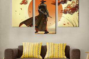 Картина на холсте KIL Art для интерьера в гостиную Самурай в шляпе и плаще 96x60 см (684-32)