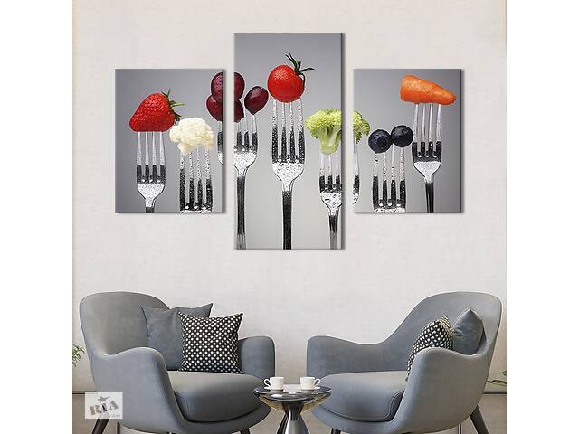 Картина на холсте KIL Art для интерьера в гостиную Семь полезных ягод и овощей 96x60 см (282-32)