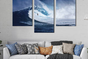 Картина на холсте KIL Art для интерьера в гостиную Сёрфингист и огромная волна 96x60 см (450-32)