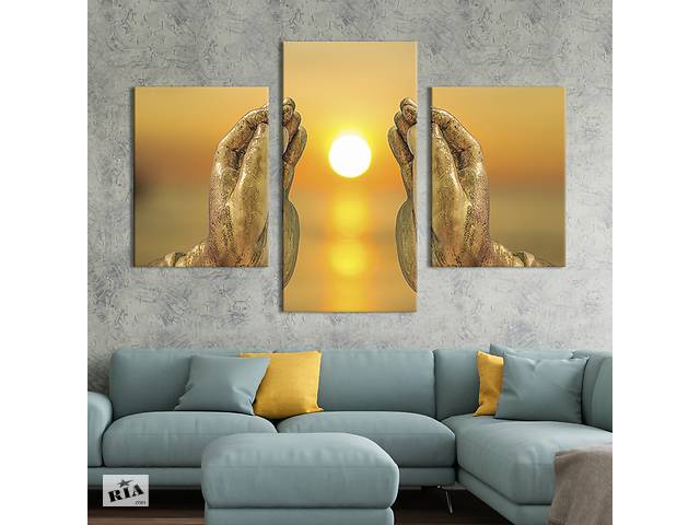 Картина на холсте KIL Art для интерьера в гостиную Солнце в руках Будды 66x40 см (70-32)