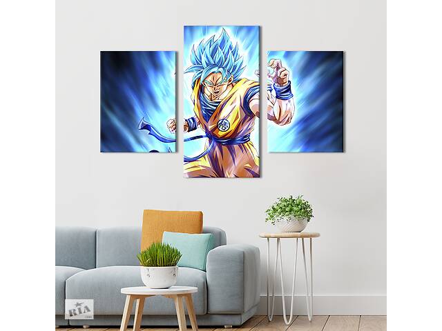 Картина на холсте KIL Art для интерьера в гостиную Son Goku, blue flames 66x40 см (708-32)