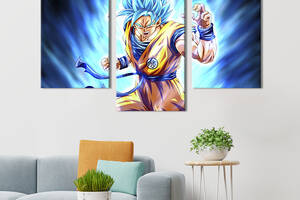 Картина на холсте KIL Art для интерьера в гостиную Son Goku, blue flames 141x90 см (708-32)