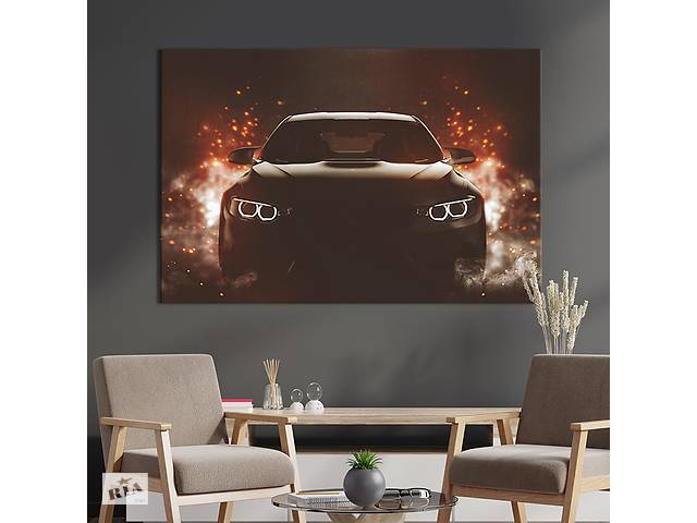 Картина на холсте KIL Art для интерьера в гостиную спальню Тёмный автомобиль 120x80 см (105-1)