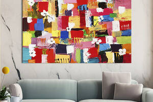 Картина на холсте KIL Art для интерьера в гостиную спальню Красочная абстрактная живопись 80x54 см (11-1)