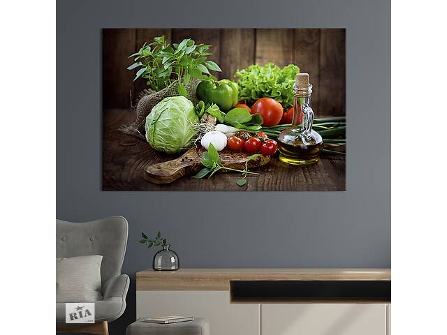 Картина на холсте KIL Art для интерьера в гостиную спальню Овощи и оливковое масло 80x54 см (279-1)