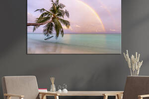 Картина на холсте KIL Art для интерьера в гостиную спальню Радуга над морем 80x54 см (451-1)
