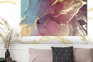 Картина на холсте KIL Art для интерьера в гостиную спальню Драгоценный мрамор с золотом 80x54 см (46-1)
