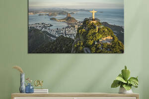 Картина на холсте KIL Art для интерьера в гостиную спальню Вид на статую Христа в Рио-де-Жанейро 80x54 см (466-1)
