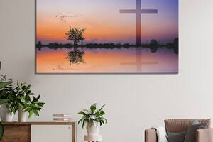 Картина на холсте KIL Art для интерьера в гостиную спальню Крест на берегу озера 80x54 см (468-1)