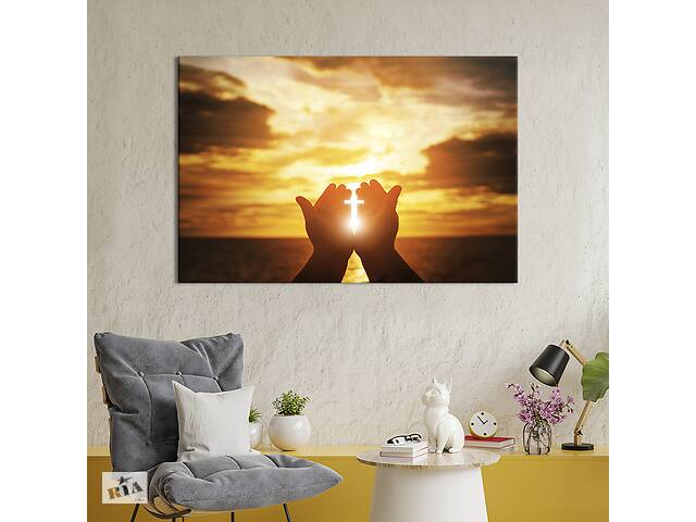 Картина на холсте KIL Art для интерьера в гостиную спальню Солнечное распятие в руках 120x80 см (471-1)
