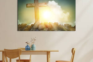 Картина на холсте KIL Art для интерьера в гостиную спальню Деревянный крест на горе 80x54 см (474-1)