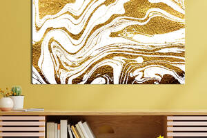 Картина на холсте KIL Art для интерьера в гостиную спальню Абстакция золотые волны 120x80 см (48-1)