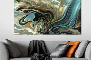 Картина на холсте KIL Art для интерьера в гостиную спальню Бронзовый синий мрамор 80x54 см (49-1)