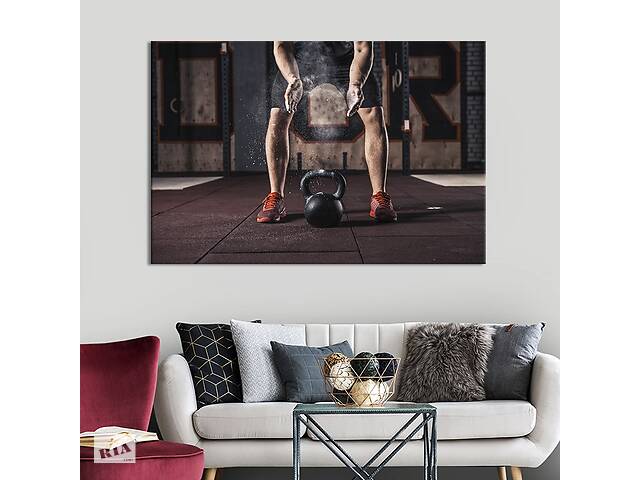 Картина на холсте KIL Art для интерьера в гостиную спальню Спортсмен и гиря 80x54 см (491-1)