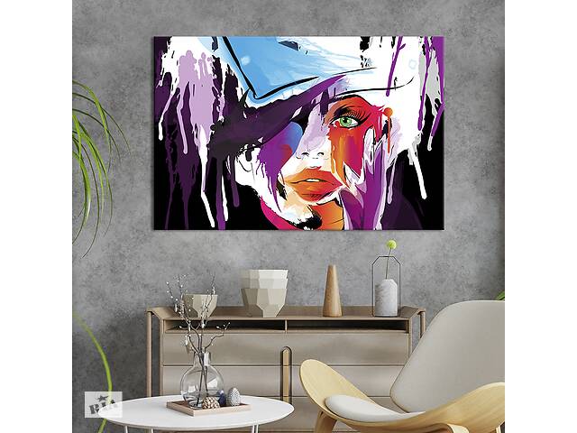 Картина на холсте KIL Art для интерьера в гостиную спальню Абстрактная картина лица женщины 80x54 см (506-1)
